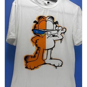 Nickelodeon Garfield Unisex Adults S White Graphic Print Crew Neck T-Shirt
